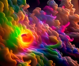 precise digital photo of a rgb random multicolour tornado made of smoke particles, over a stormy ocean, high waves colliding with the smoke, foam, intricate, 8k, extremely detailed, cgi, hyperrealistic render, volumetric lighting, impressive volumetric clouds, vitality colors, double precision