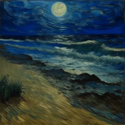 A dark blue gelatinous beach painted by Vincent van Gogh