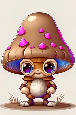 realistic cute little mushrooms eyes two legs brown hat