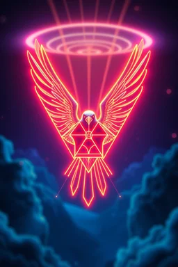 extremely sharp hypnotic soothing emotional support sacred geometry radiation bird scream by munch singer symbol in front of depth of field neon google airship effect in the style of Escher, Dali and Giger.