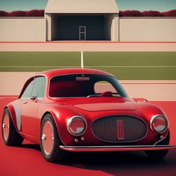 Concept car in red with design old car sporty with a tennis court beyond