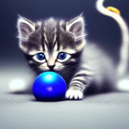 Cute kitten playing with a ball of string