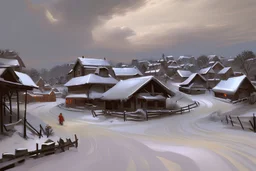 snowfall in village by rubens