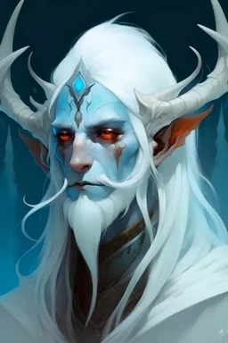 white blue hair winter cold sad frozen Eladrin Male icicle antlers beard druid