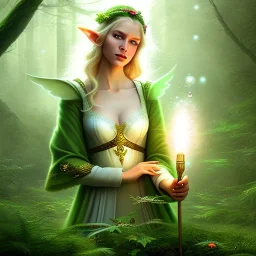 romantic fantasy spray painting, portrait of cute green eyed blonde robed elf poet with halo sitting in huge marble , bubbles, tossing torch in magical forest, foliage frame, magic wand