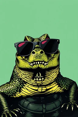 crocodile with sunglasses in the style of warhol