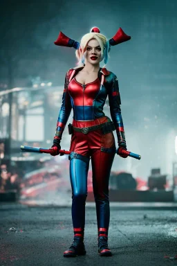 Eva Herzigova as Harley Quinn, closed eyes, rtx, reflection, 8k, glow, winning photography, caustics