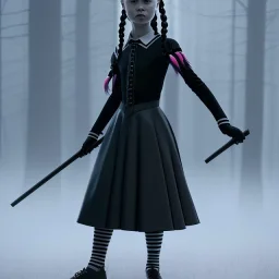  Greta Thunberg with wednesday addams black dress,soft goth libstick, wednesday addams make up, overknee socks, dramatic lighting, highly detailed oil painting, volumetric lighting