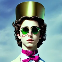 Timothée Chalamet willy wonka, sunglasses, top hat, mask