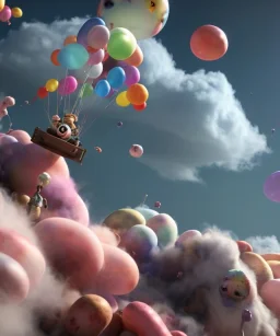 Ultra realistic speed clouds sky scene, wide angle view, strong men falling down with many Childs background, circus dress style, feather color, free jumping flying, many trinkets, hair monster, many jelly beans, balls, color smoke, smile, happy, extreme, wind, clouds sea, 20,000 feet altitude, stratosphere, soft color, highly detailed, unreal engine 5, ray tracing, RTX, lumen lighting, ultra detail, volumetric lighting, 3d, finely drawn, high definition, high resolution.