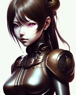 Detailed cute anime Kunoichi girl, brown hair, black latex bodysuit, intricate details, upper body portrait, keep head in frame, slight smile, black Japanese motif, concept art, highly detailed, digital painting, concept art, sharp focus, illustration, art by Yoji Shinkawa, WLOP and greg rutkowski and alphonse mucha and artgerm and yanjun Chen and Junji ito and Makoto Shinkai, HDR, octane render.