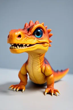 BABY DINOSAUR, VELOCIRAPTOR ORANGE, BLUE EYES, YELLOW TEETH, ESCALE MODEL, 3D, HIGH QUALITY, MODERN ART, REAL SKIN, AND REAL APPARENCE