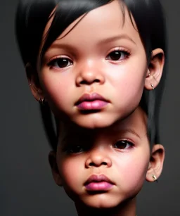 Rihanna toddler, full height, leather jacket, soft skin, dramatic lighting, hyper realistic