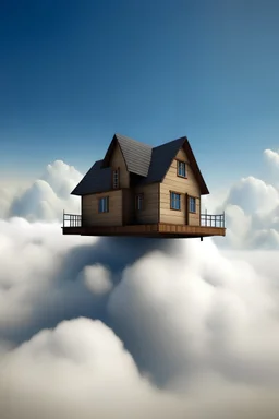 Schwebendes Haus auf wolken zum beschreiben