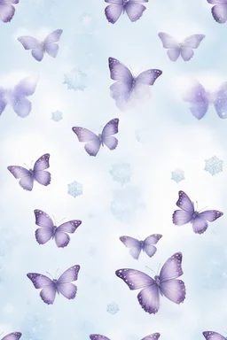 Lavender and light blue butterflies and bubbles in the snow