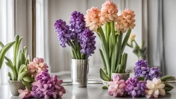 Colorful hyacinths in the mirror