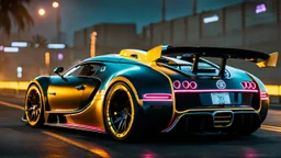 Veyron Super Sport ultimate need for speed tuning Mansory Cyberpunk 2077 neon Style Rear View, Super Detailed, desktop wallpaper, 4K