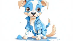 kids style illustration of a cute dog in blue torn pants