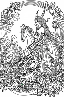 Fantasy coloring page, minimal detail. HD.