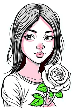 I draw a cartoon of a girl with a white rose.