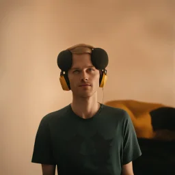 a guy king wearing headphones sitting on a throne in hell