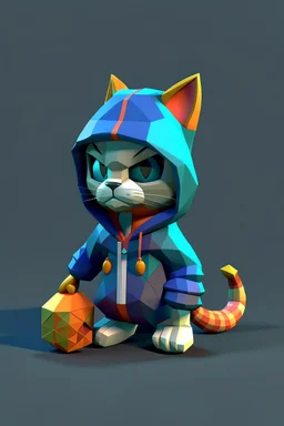 low poly nintendo 64 chracter of a cat in a hoodie witha retro gam on the hoodie