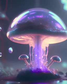 Photoreal Gorgeous Futuristic liquid alien brain mushroom, octane render, 8k, high detail, smooth render, unreal engine 5, cinema 4d, HDR, dust effect, vivid colors