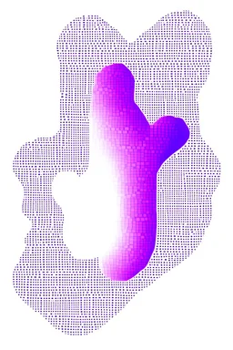 Footprint on cloud. Mosaic. Made of Ghosts. Use only white, black, and purple.