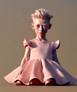 Tilda swinton toddler, full body, shoe, dress, soft skin, dramatic lighting, hyper realistic