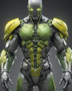 ANDROID man, torso with arms, full body armor, hyper detailed 8k colored pewter, yellow green and silver, incubus, detailed digital painting by Adam Martinakis, Howard Lyon, Alejandro Jansson, Aleksi Briclot, background art by Aaron Miller, ultra - fine detail, 16k, artstation trend, sharp focus, studio shot, intricate details. Full body