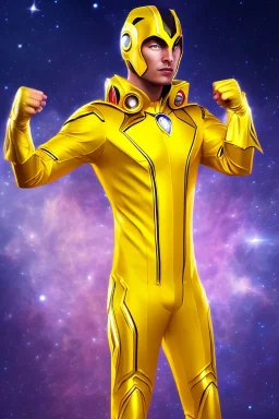 Cosmic super hero, yellow costume,4k image, full body man