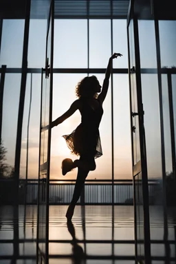 silhouette of a beautiful woman dancing behind a glass door, high quality, highly detailed, stunning, high realistic picture, impressive, sharp focus, perfect shot, professional photo