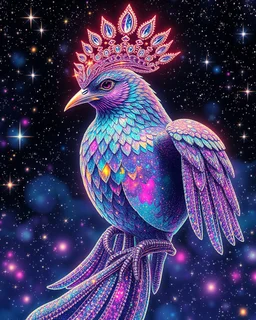 Lowbrow pop surrealism hallucinogenic holographic sparkle glitter reflections bird of majestic beauty and glory