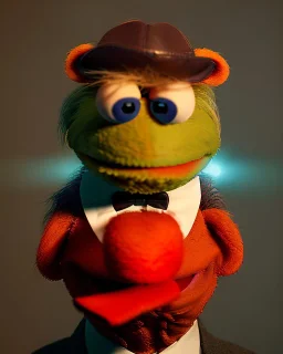 Waist up Portrait, Donald trump muppet, Sesame Street style, Wes Anderson style, photo studio, unreal engine 5, god lights, ray tracing, RTX, lumen lighting, ultra detail, volumetric lighting, 3d.