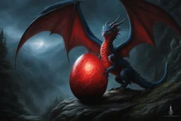 a blue dragonegg full of red lightning. dark horror setting. painted by Anne Stokes