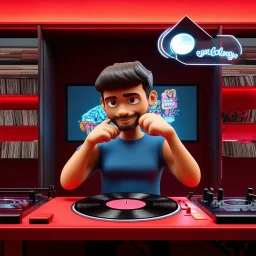 3-d render cartoonish classic inside a dj vinyll record shop record store