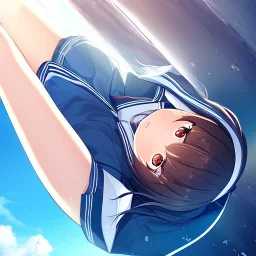 Clear focus,High resolution,High quality, An anime girl,Sailor uniform, falling down from the sky