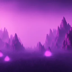 ALIENS FLOATING in the fog, FOGGY NIGHT, mountains, GLOWING, PURPLE, orange, pink, stars, TOWERS, 4K, 8K, CINEMATIC