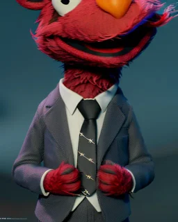 hybrid character, Elmo muppet head, realistic man body, human arms and hands, Shirt and tie, concept art, smooth, unreal engine 5, god lights, ray tracing, RTX, lumen lighting, ultra detail, volumetric lighting, 3d, finely drawn, high definition, 4k.