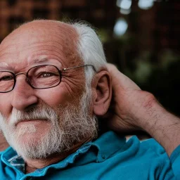 A 70year old man sitting in the middle, a 30 year old man standing behind him with a hand on his shoulder, 8k, HD, cinematography, photorealistic, Cinematic, Color Grading, Ultra-Wide Angle, Depth of Field, hyper-detailed, beautifully color-coded, insane details, intricate details, beautifully color graded, Cinematic, Color Grading, Editorial Photography, Depth of Field, DOF, White Balance, 32k, Super-Resolution, Megapixel, ProPhoto RGB, VR