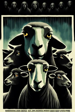 scary open grotesque morbid massive superherd group darky humor biologicaly detail horrory old macabre backlit underchin profile with rain, with heading fancy text of poster saying (autofarm) in movie poster movie release date 2025 form,a portrait hybrid mixed turned head body part sheep, giant eyes sheep alien style horror look. as five headed mouth open, rough teeth, turn head around, landrover crash in background(&*&*^%$^#%$#%$^%$#^#$#^%#$^$#