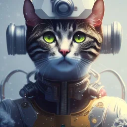 Cyberpunk Portrait of cat child with brown hair and with cute face, north pole snowy vibe , perfect composition, hyperrealistic, super detailed, 8k, high quality, trending art, trending on artstation, sharp focus, studio photo, intricate details, highly detailed, by greg rutkowski