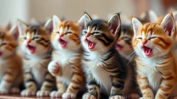 choir of cute little kittens, singing, happy, hyperdetalization, premium photos, version 6.1