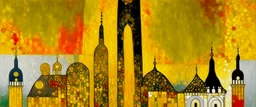 A yellow spire with sunlight painted by Gustav Klimt