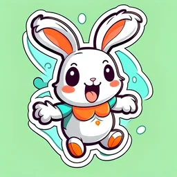 cute stickers, style cartoon, cute Super Deformed Character, white border, high quality, colorful, Detailed illustration of a bunny hopping or bouncing. awesome full color,