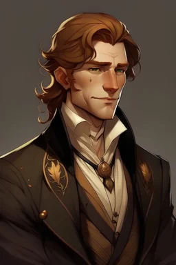 dnd fantasy 27 year old nobility ginger brown hair man in a noble suit