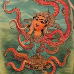 painting of lord rama riding an octopus dragon leading a battle