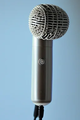 White gold portable singing microphone containing a blue gem Photorealistic