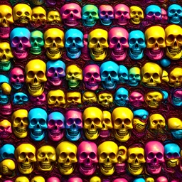 ANATOMICALLY CORRECT digital photograph of wall of multicolored SKULLs OF freshly skinned SMILEY FACEs with fine line, highly detailed, high resolution, 8k 3d, vray, horrorcore, vivid, btight