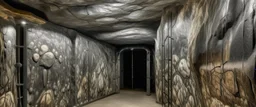 A gray metallic cave with iron designed in Ica stones painted by Edvard Munch